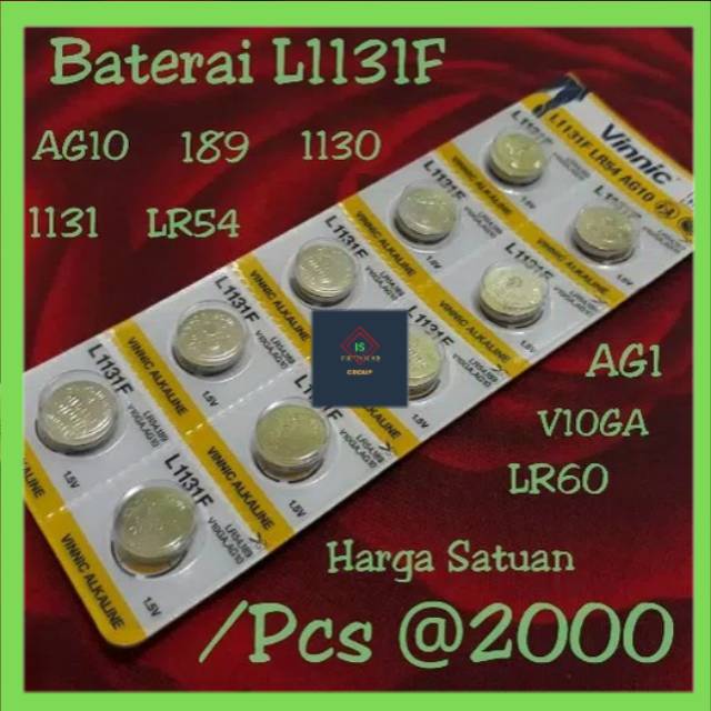 Baterai batre battery VINNIC L1131F/1131/LR60/LR54/AG10 BATRAI JAM TANGAN VINNIC L1131