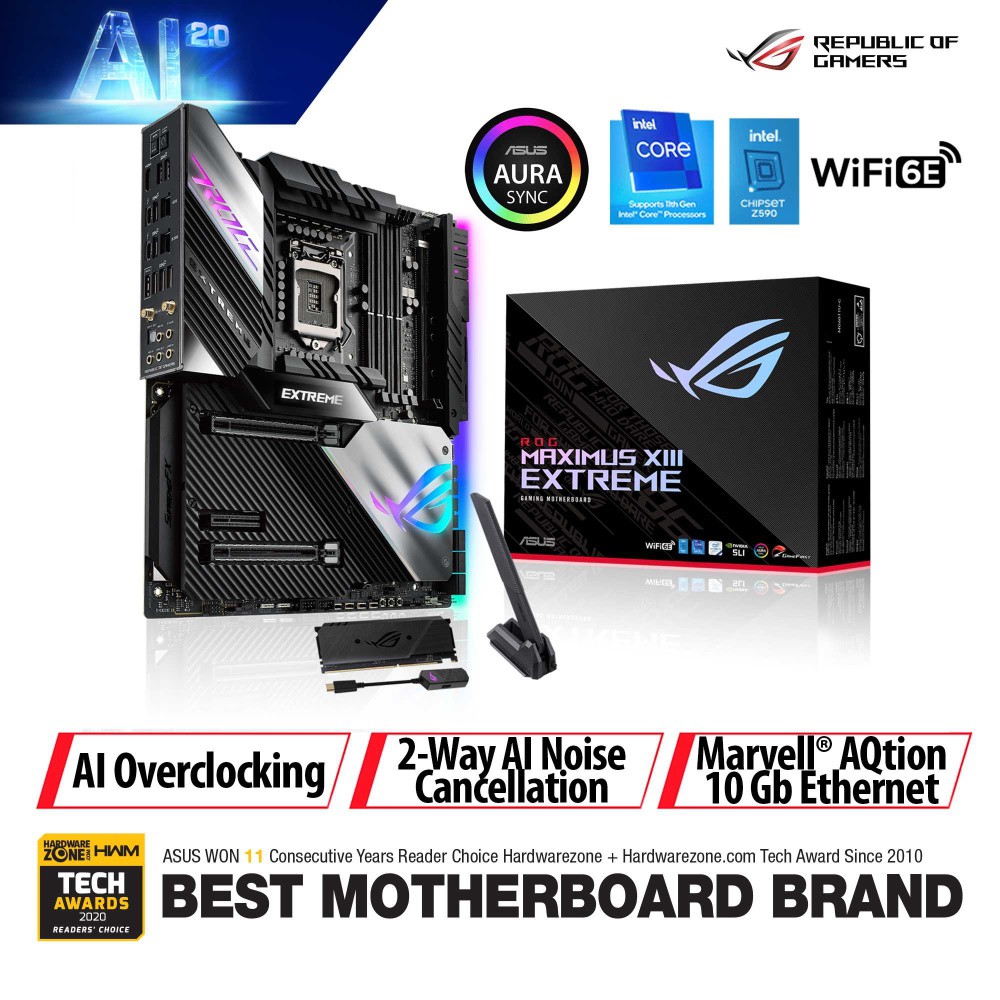 ASUS ROG Maximus XIII Extreme Intel® Z590 EATX motherboard with 18+2 power stages, five M.2 slots