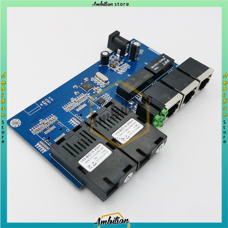 [BISA COD] Switch PCB Board Ethernet 20km Single Mode 3 RJ45 And 2 SC Fiber 10 / 100M PCBA