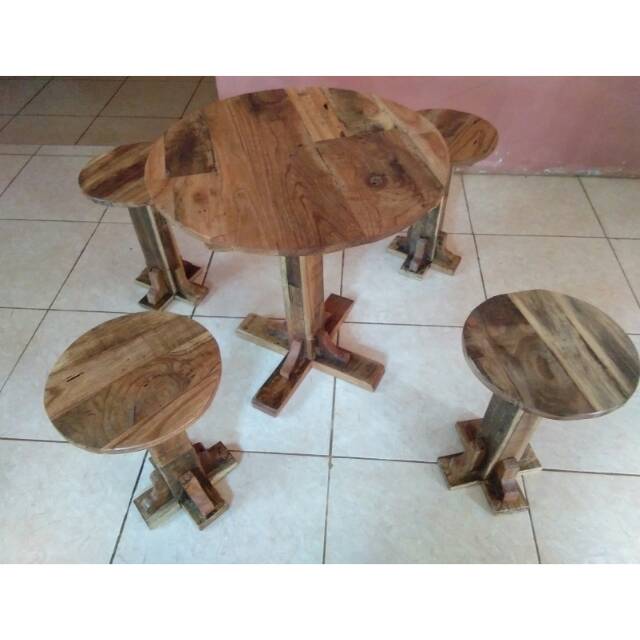 Meja Kursi Makan Kayu Limbah Mebel - Meja Cafe Kayu Bekas Furniture Jepara