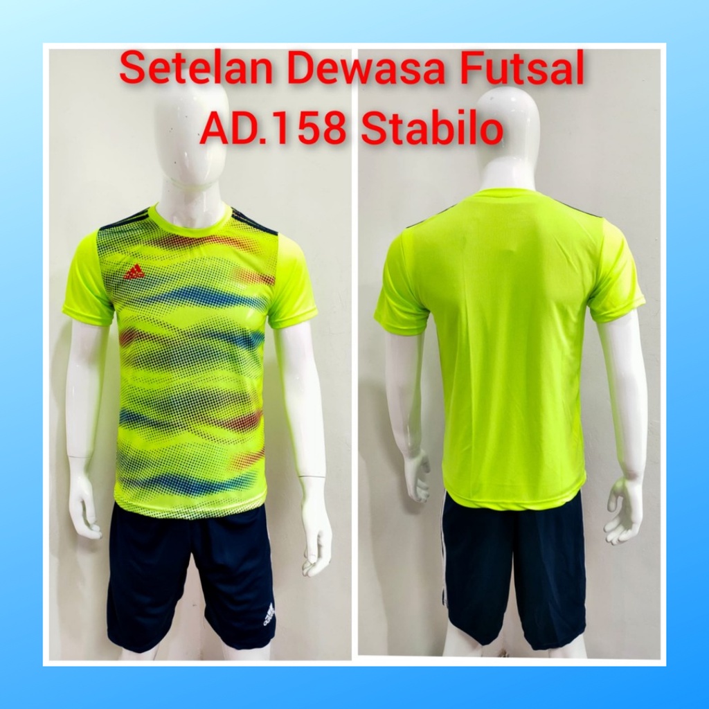 Kaos futsal pria jersey sepak bola baju dan celana setelan wanita dewasa t-shirt outfit seragam jarsey kostum olahraga pakaian apparel sport jersy soccer casual jersi suit AD158 stabilo