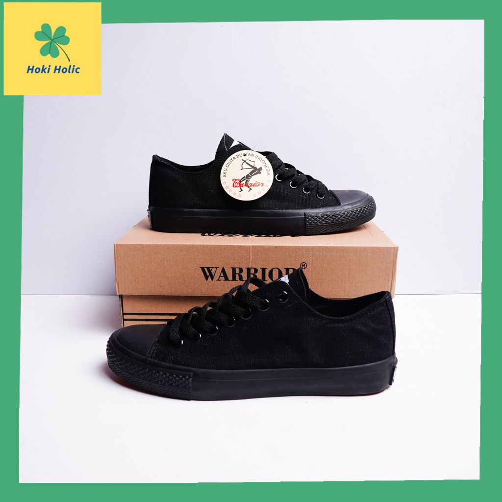 Sepatu Warrior Sparta Low All Black - Sepatu Sekolah Hitam Kanvas