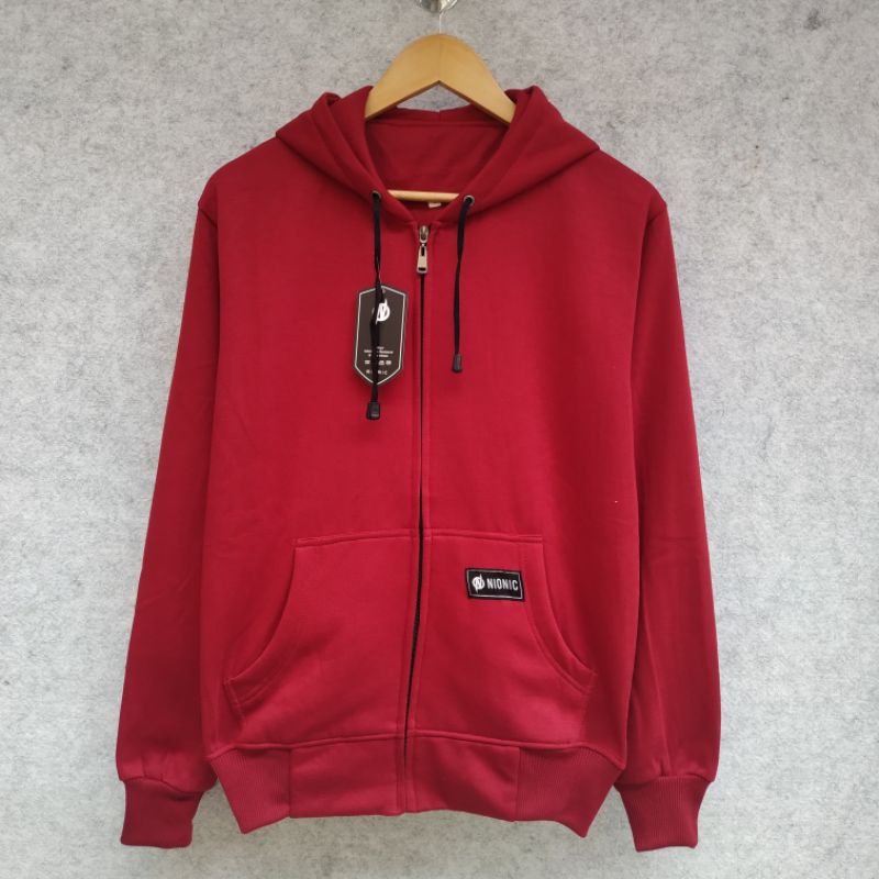 Jaket Polos Maroon Pria Wanita Original Nionic Free Gantungan Kunci