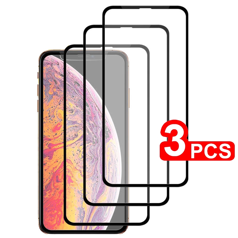 Set 3Pcs Pelindung Layar Tempered Glass 3D Full Cover untuk iPhone 11 Pro Max XR XS 8 7 6 6s Plus