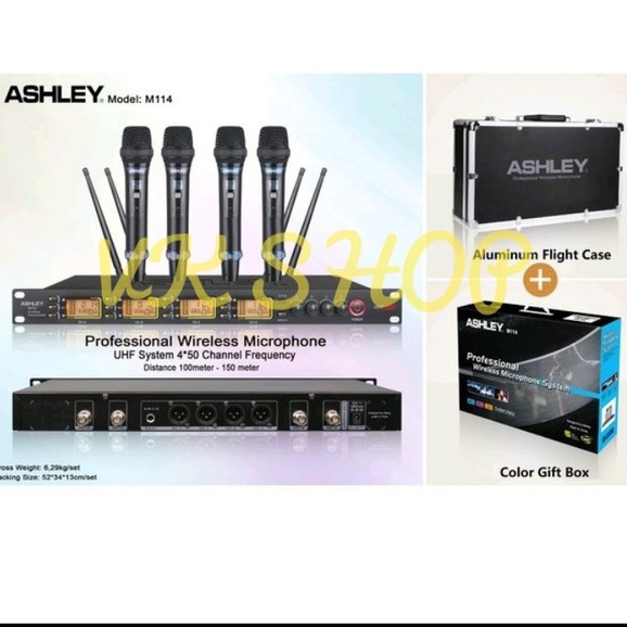 MIC WIRELESS ASHLEY M114 PEGANG MICROPHONE ASHLEY M 114 4 HANDHELD