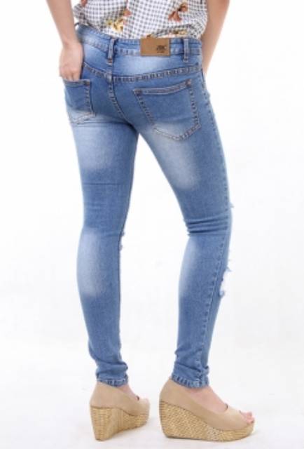 Ripped Skinny Jeans Wanita JSK jeans Celana Panjang Denim Jeans