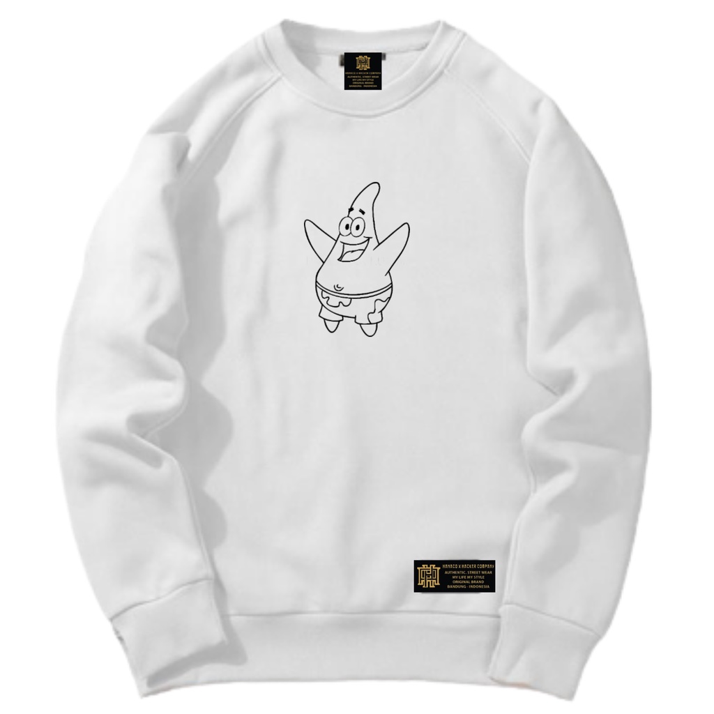 Crewneck putih sablon PEATRIK SPONGEBOB  switer crewneck pria distro HANACO Crewneck pria aesthetic terbaru sweater &amp; swetshirt BIGSIZE M L XL XXL pria wanita switer cargidan semua musim jepang style jaket pria simple style