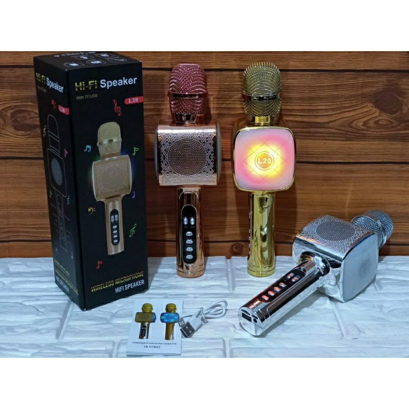 MIC J L20 LED NEW MICROPHONE MIC DS 878 SPEAKER BLUETOOTH KARAOKE WIRELESS SMULE , JOOX , KARAOKE kualitas bagus