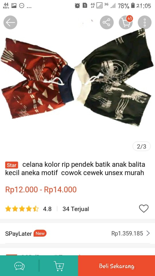 Celana Kolor Rip Pendek Batik Anak Balita Kecil Aneka Motif  Cowok Cewek Unsex Murah Harian Random