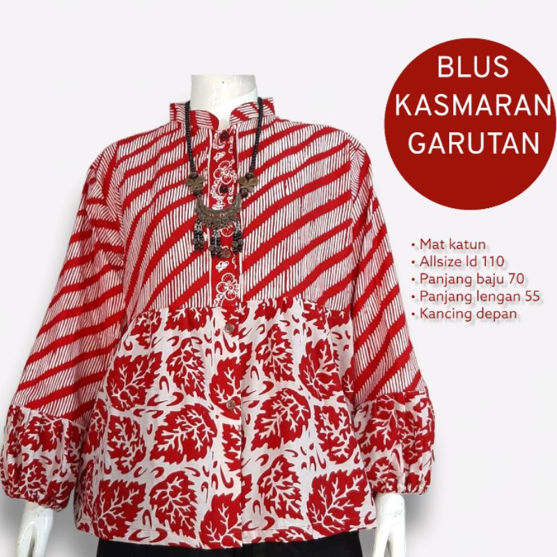 Blus kasmaran garutan kancing depan batik solo atasan kerja blus batik