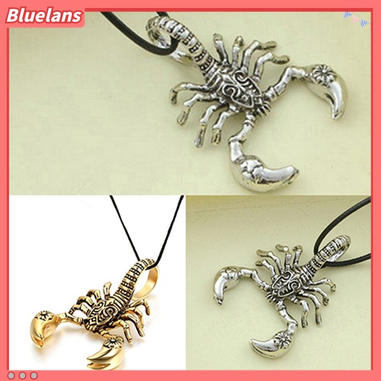 Bluelans Kalung Tali Kulit Imitasi Liontin Kalajengking Scorpion Gaya Vintage Punk Untuk Pria