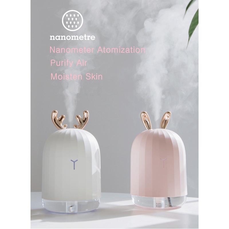 Air Humidifier Pelembab Udara model tanduk 220ml - pink/white