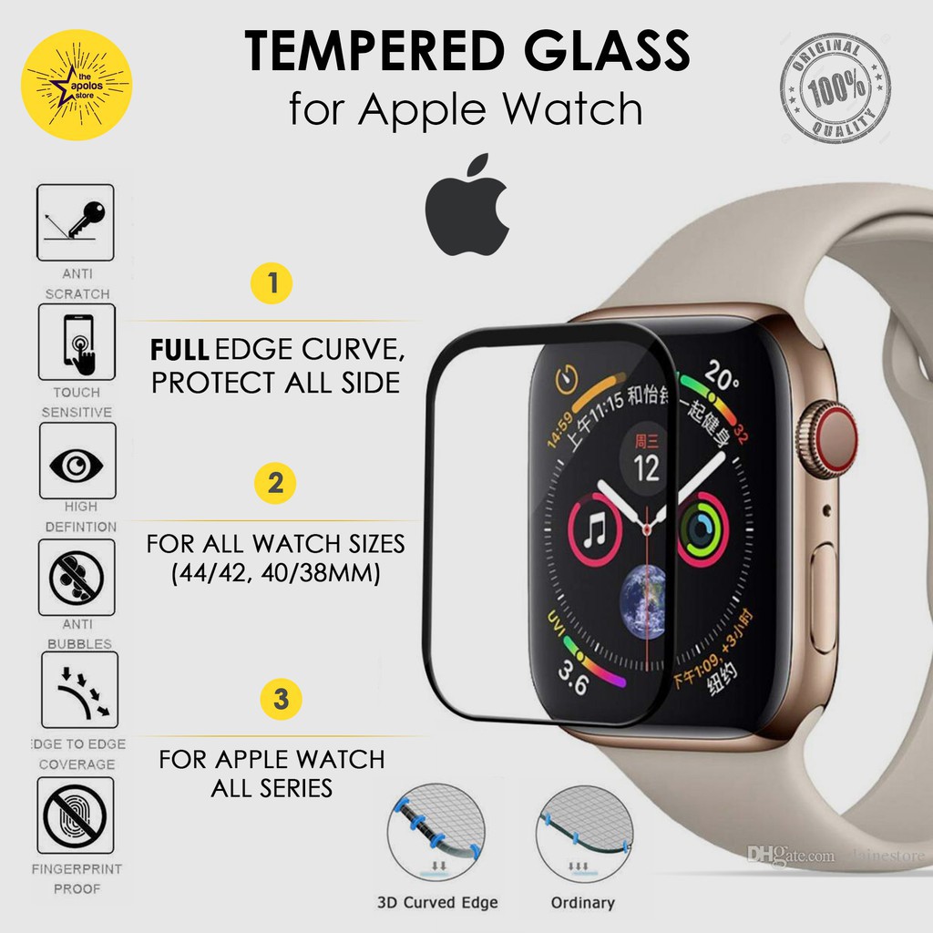 Tempered Glass Full 5D Curve Apple Watch Ukuran 4.4mm Seri 1/2/3/4/5/6