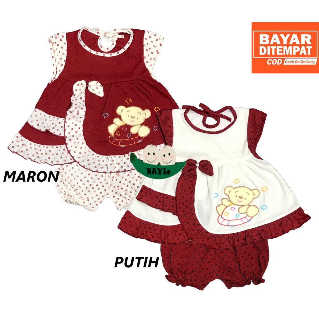 BAYIe - Setelan Baju bayi Perempuan motif BEAR SUSUN PLANET KIDS usia 0-6 bulan / Pakaian anak Cewek