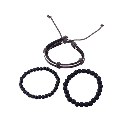 LRC Gelang Tangan Fashion Black Buddha Beads Beaded Braided Y65216