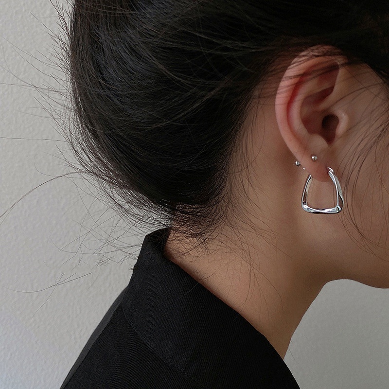 [ACKER] Anting Hoop Gaya Geometris U Square Design Frosty Untuk Wanita