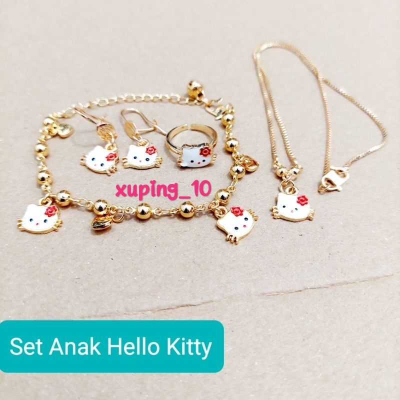 set anak hello kitty perhiasan xuping lapis emas aksesoris bayi dan anak