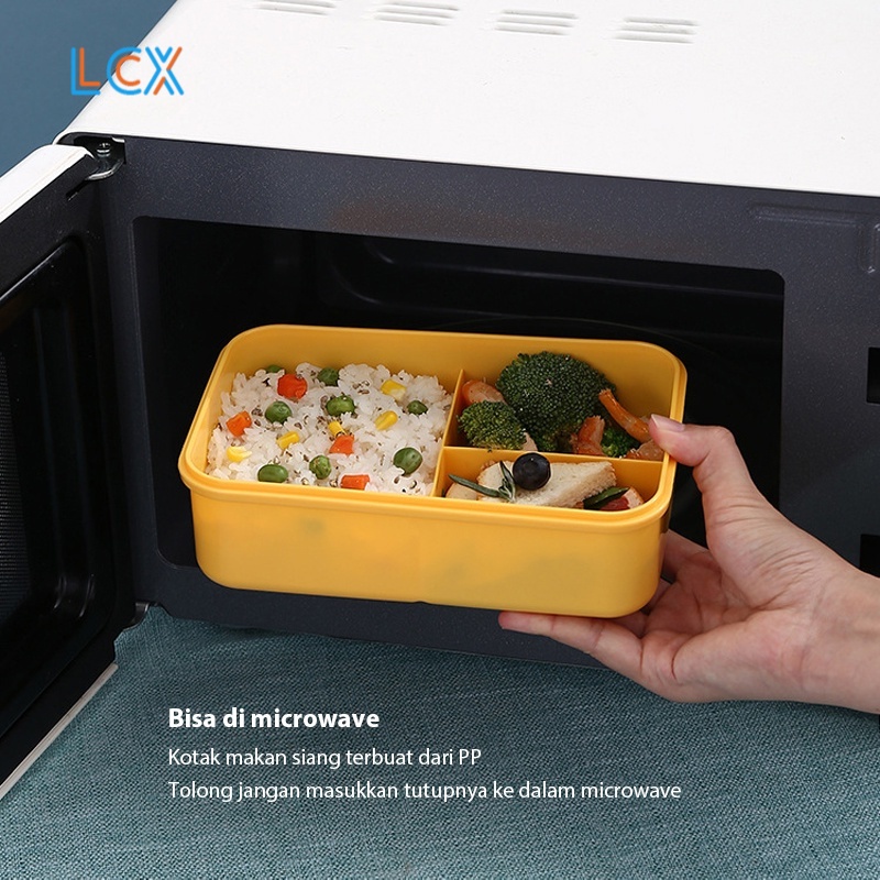 LCX Lunch Box 3 Grid Tempat Makan Dengan Dengan Kotak Sup Dan Sendok Gratis kKtak Bekal VS-55