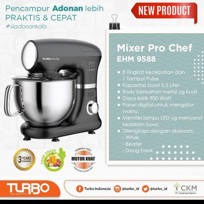 Turbo Grand Pro Chef Mixer EHM 9588 / Stand Mixer Turbo EHM9588 5.5LITER