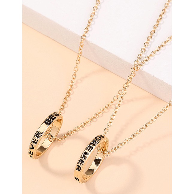 LRC Kalung Fashion Golden Color Circle Double Layered Letter Pendant Necklace P12449