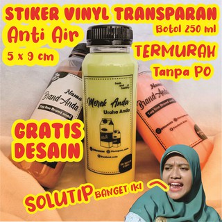 (Isi 300pcs ukuran 5x9cm) Cetak Stiker Transparan label minuman makanan