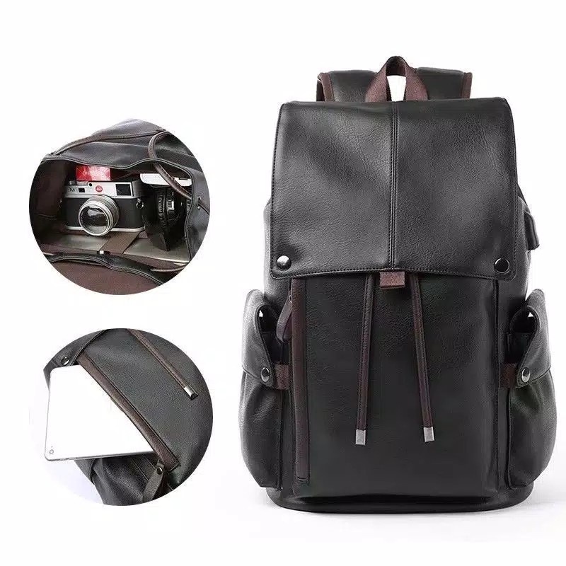 Tas Pria-Tas Ransel Laptop Kulit PV Tas Pria Tas Laptop Ransel Laptop Tas Kulit Ransel Kulit