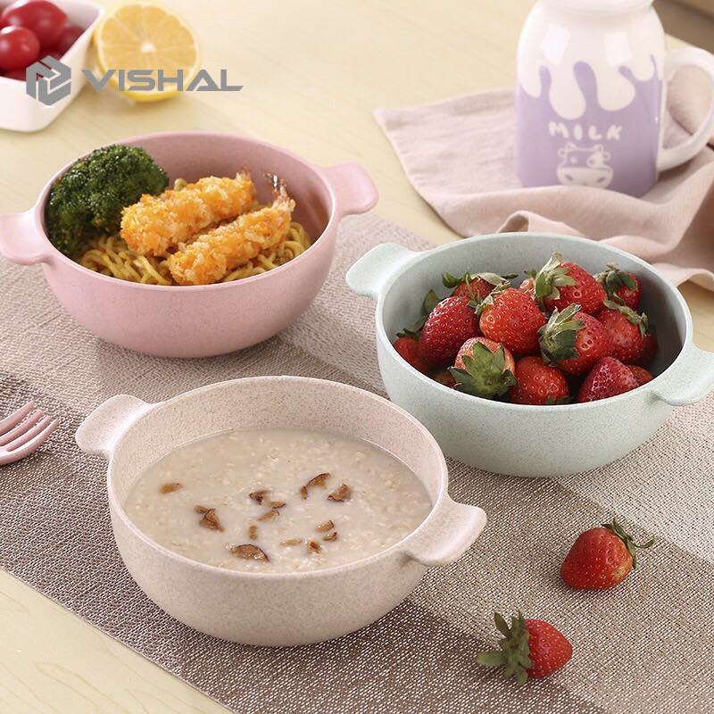 VISHAL Set Mangkuk Tempat Makan Anak - Wheat Straw Character Bowl for Toddler Mangkuk Binaural VS