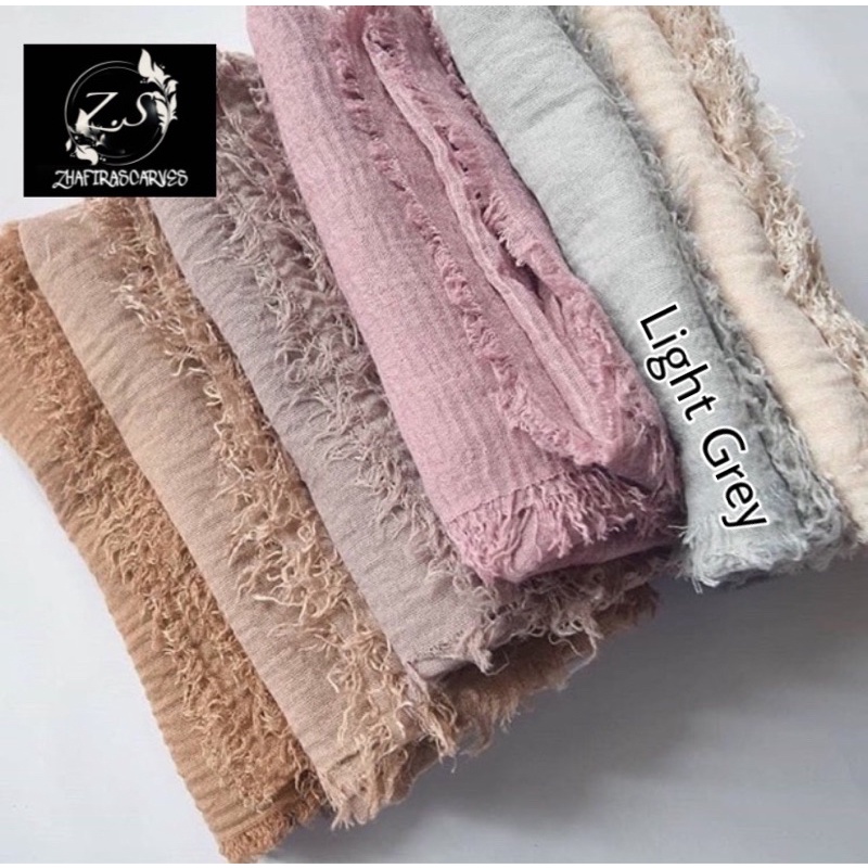 HIJAB Best Seller PASHMINA CRINKLE / CRINCLE - PASHMINA CUTTON CRINKLE / NEGRO / KUSUT-Light Grey