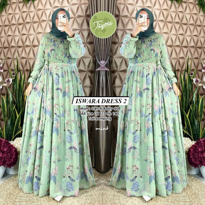 ISWARA #2 DRESS BAHAN CERUTY BABYDOLL LD 110 PB 140 TALI SAMPING DADA SMOKE