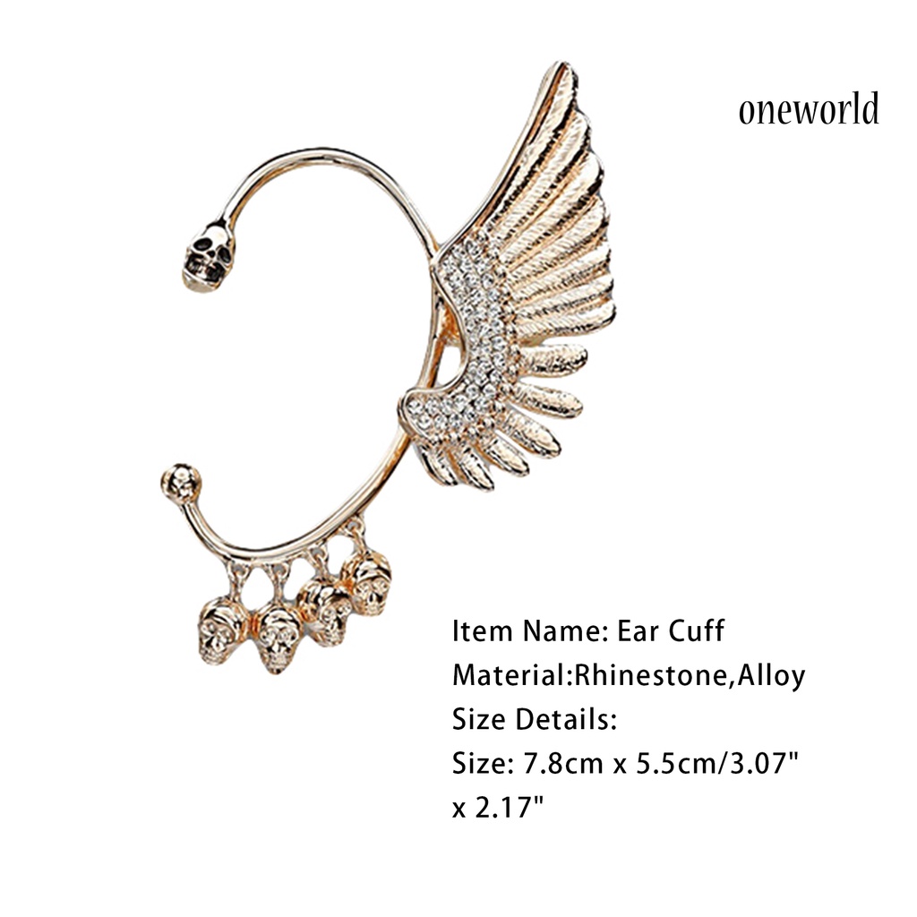 OW@ Women Rhinestone Wing Skull Shape Ear Clip Cuff Non-Pierced Earring for Left Ear