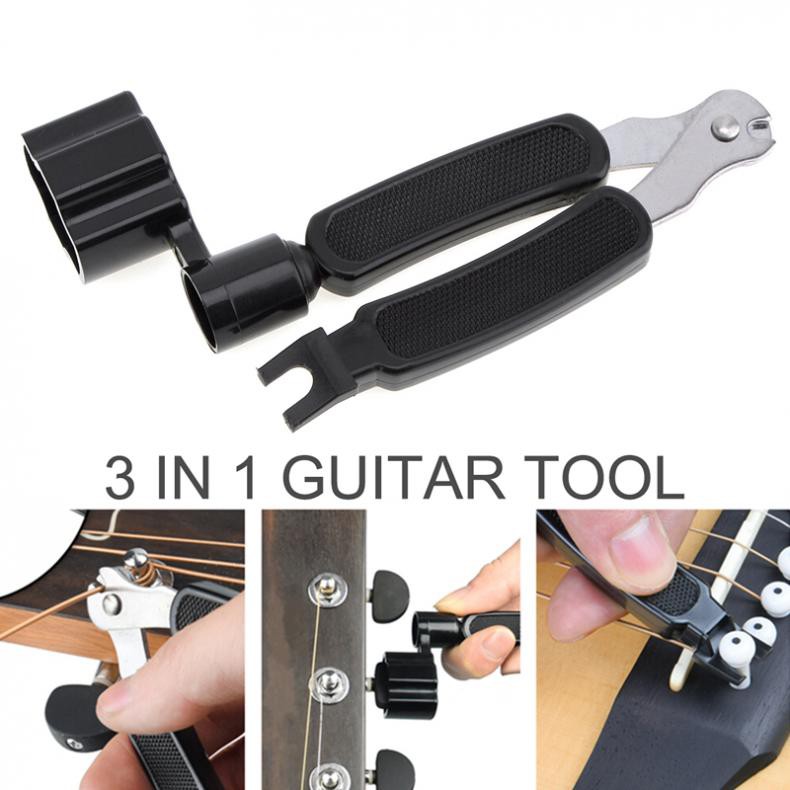 ONEMusic Guitar Tools 3 in 1 String Winder + Bridge Pins Puller + String Cutter - Black