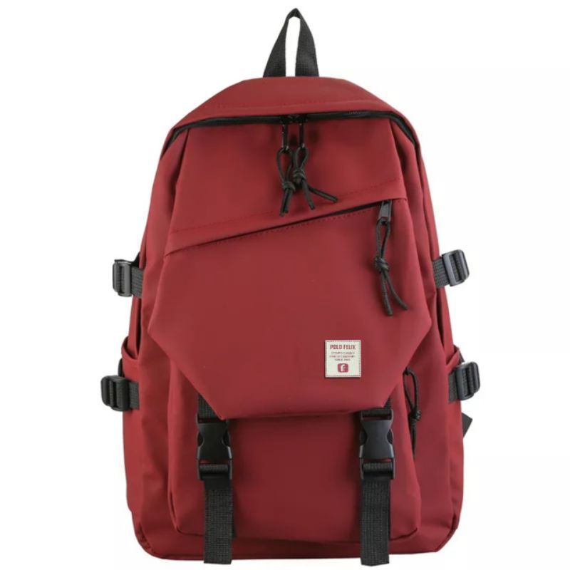 Polofelix Tas Ransel Laptop Merah Nilon Kapasitas Besar