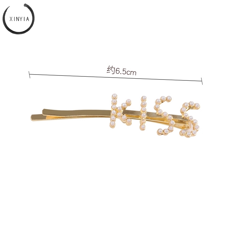 Jepit Rambut Model Huruf Inggris dengan Mutiara Imitasi untuk Wanita