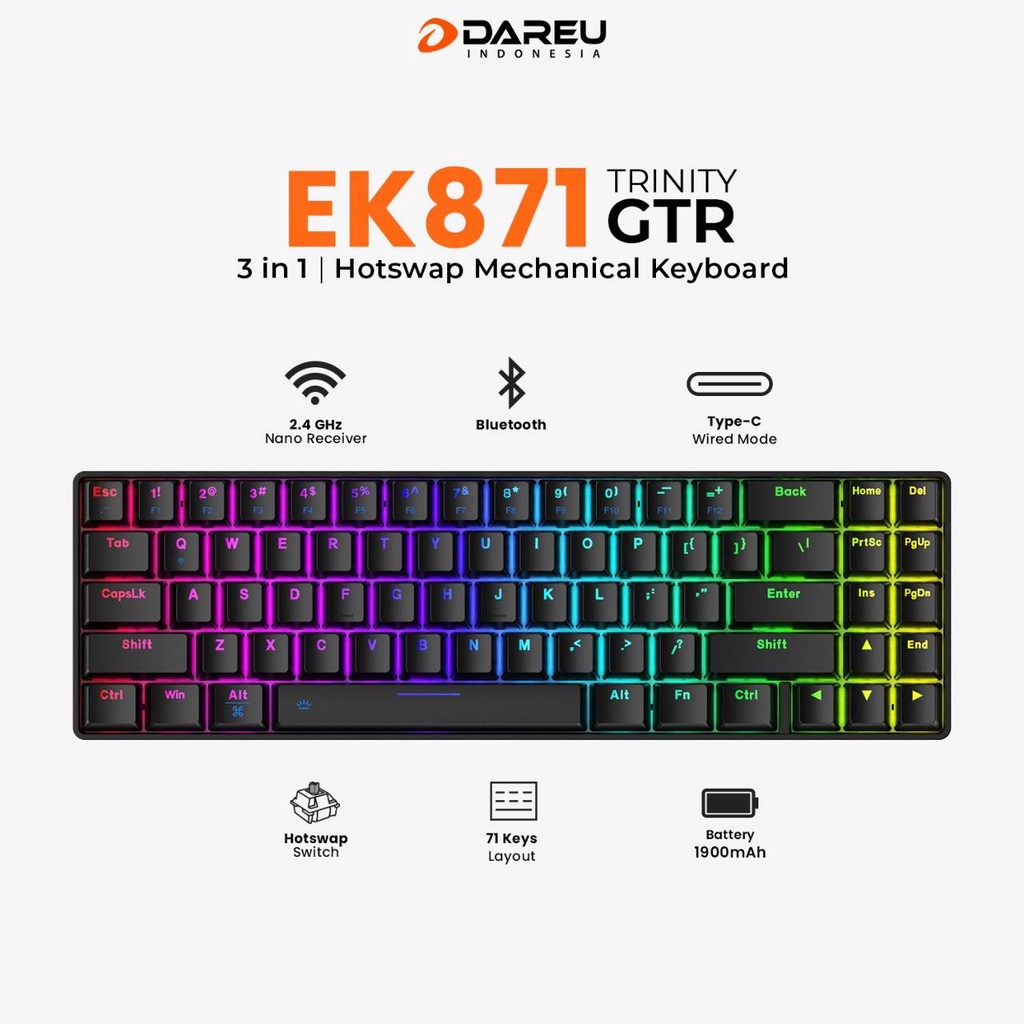 Dareu EK871 Trinity GTR Hotswap Wireless Mechanical Gaming Keyboard