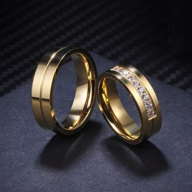 CINCIN COUPLE PREMIUM/ CINCIN NIKAH TITANIUM LAPIS EMAS, STAINLESS STEEL 316L ANTI KARAT, CINCIN TUNANGAN IMPORT