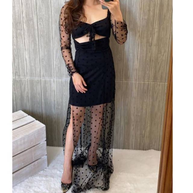 Long dress, scuba, tile polkadot premium.