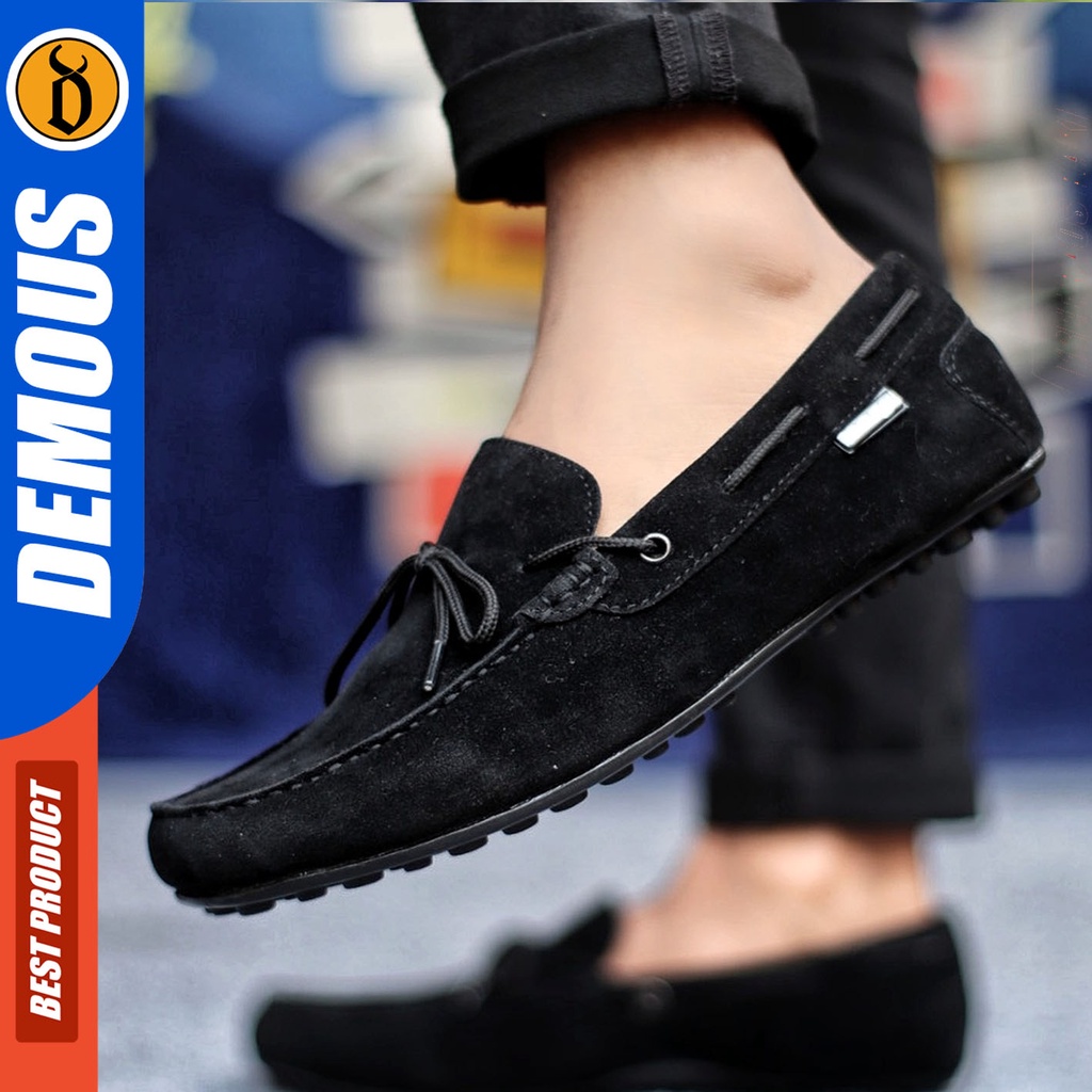 Sepatu Slip On Pria Sepatu Casual Pria Kulit Suede Kerja Kantor Kuliah Kondangan Sepatu Slop Pria Sepatu Hitam Pria DEMOUS RENES