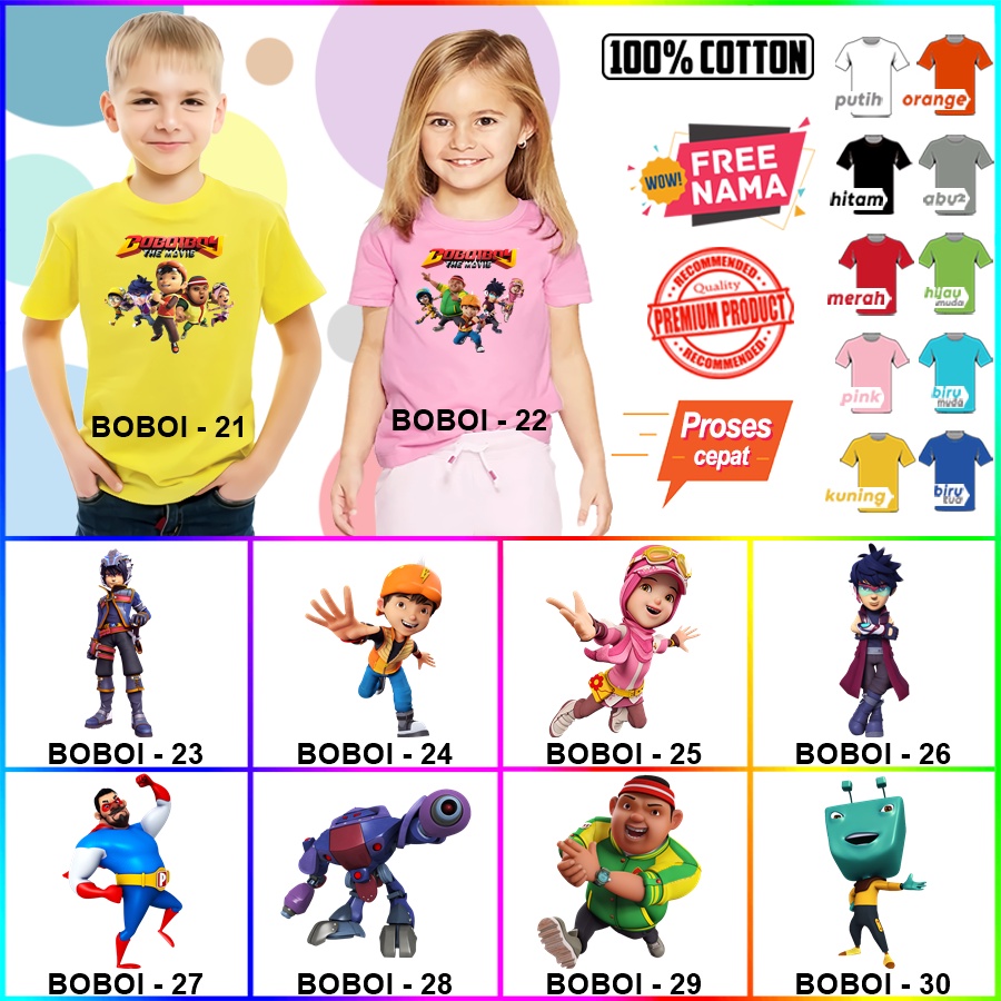 Baju Kaos ANAK DAN DEWASA BOBOBOI BOBOIBOY COUPLE (FREE NAMA)