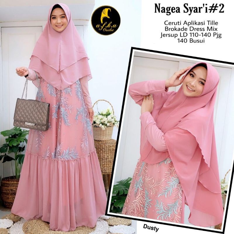 RHS ~ nagea gamis pesta syari jumbo ld 120 premium brokat keliling ori solo by afka hijab