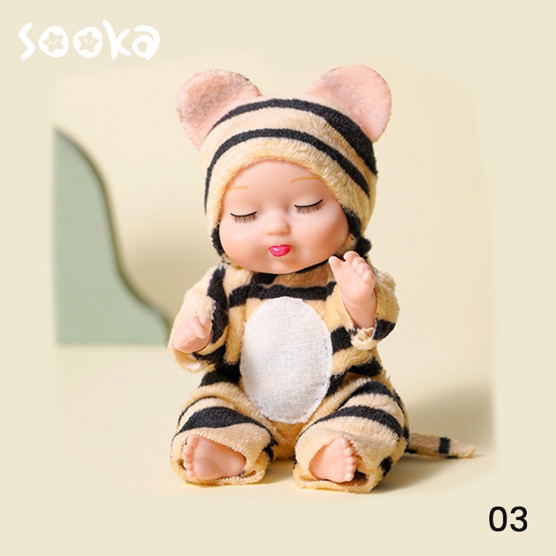 SOOKA Mainan Boneka Bayi Super Mini Reborn/Newborn Perempuan Tidur Mini Lucu Mirip Asli Ukuran 11 cm Bisa Berputar /Sleep Baby Doll Model Rusa / Lebah / Beruang Tidur SK-GDI1082