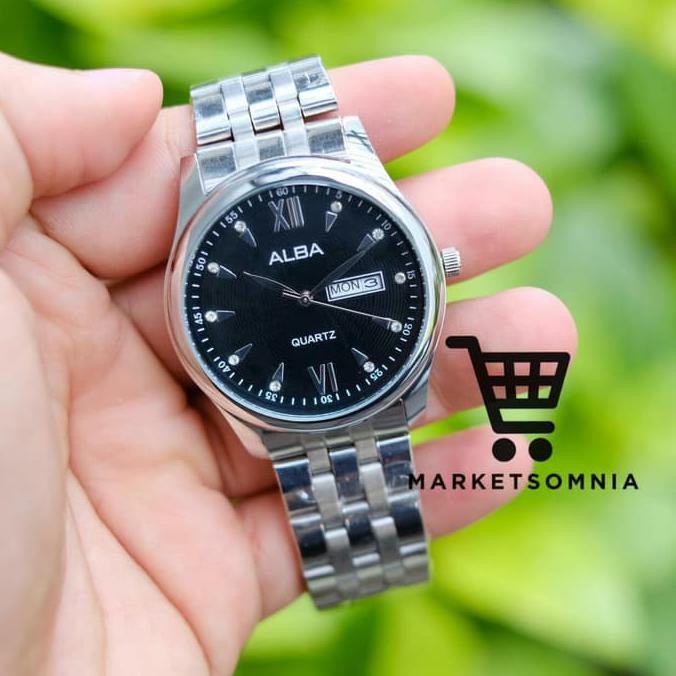 Jam Tangan Pria Cowok Alba Stainless Rantai Silver