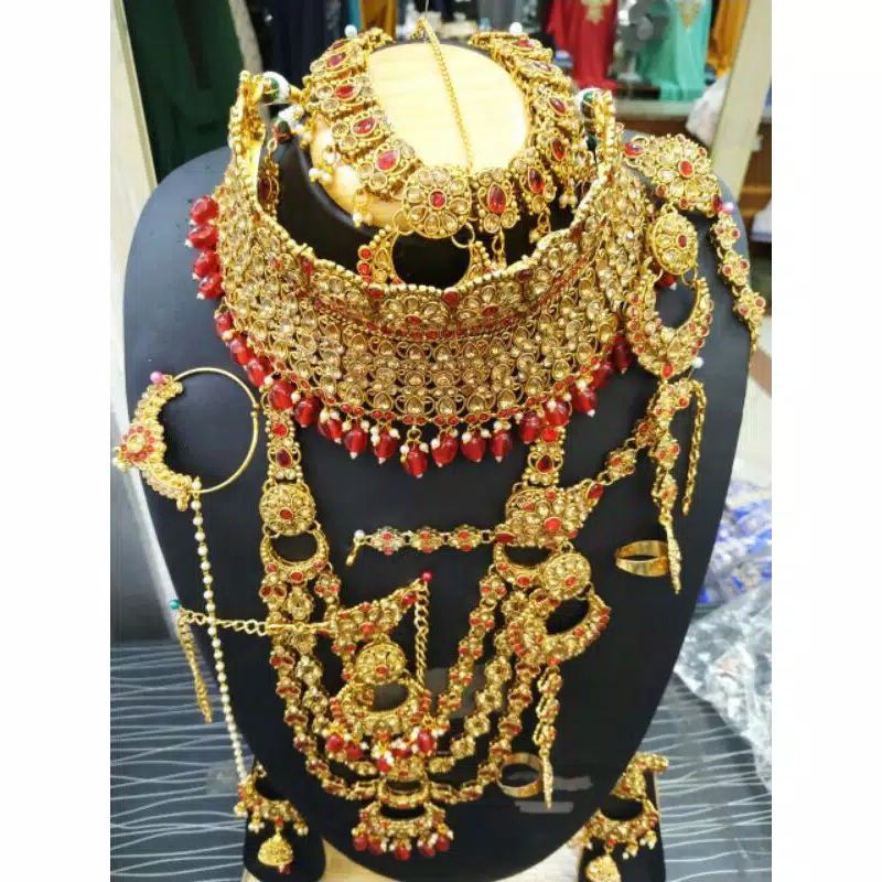 Perhiasan set komplit kalung acesoris kepala anting anting hidung bindi india