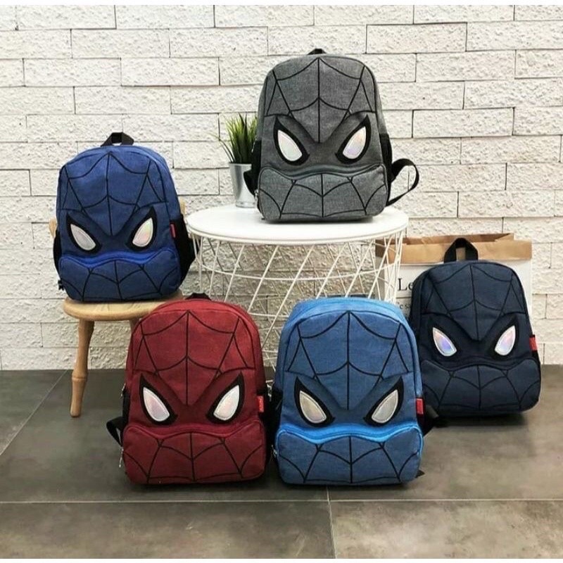 Backpack Tas Ransel Sekolah Motif Karakter Marvel Spiderman Virtual Jaring Laba laba merah hitam biru