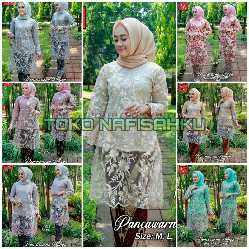 Tunik tille brukat terbaru / set tunik tulle brokat modern / setelan kebaya tunik tille brukat