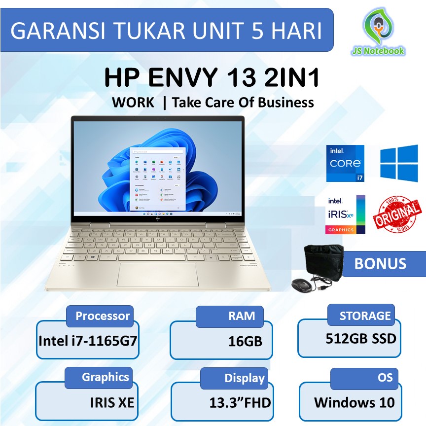 HP ENVY X360 13 2IN1 TOUCH I7 1165G7 16GB 512SSD W10 13.3FHD IPS Gold