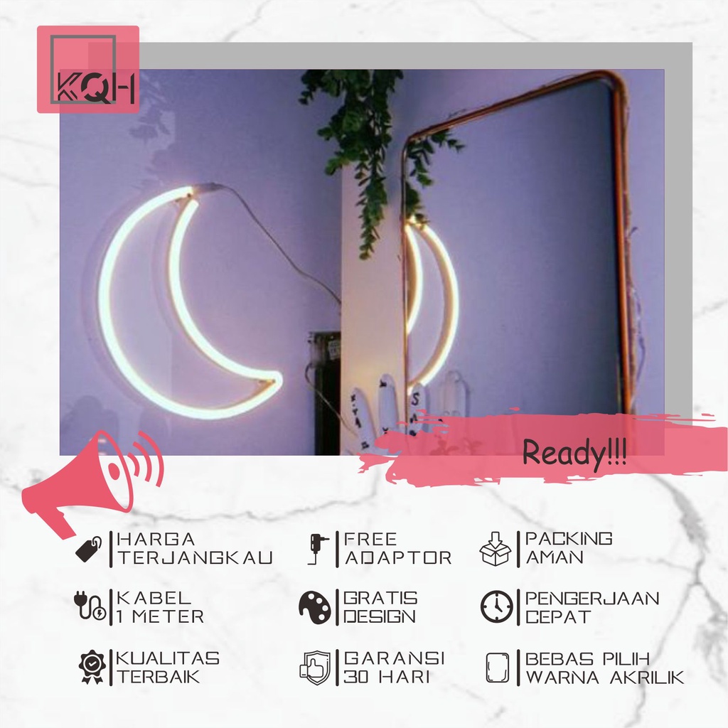 KoQoH.CO - Neon Flex Bulan Ready/ NeonSign Game/Lampu Hias Kamar/Lampu tidur/Lampu DEKORASI/Custom L