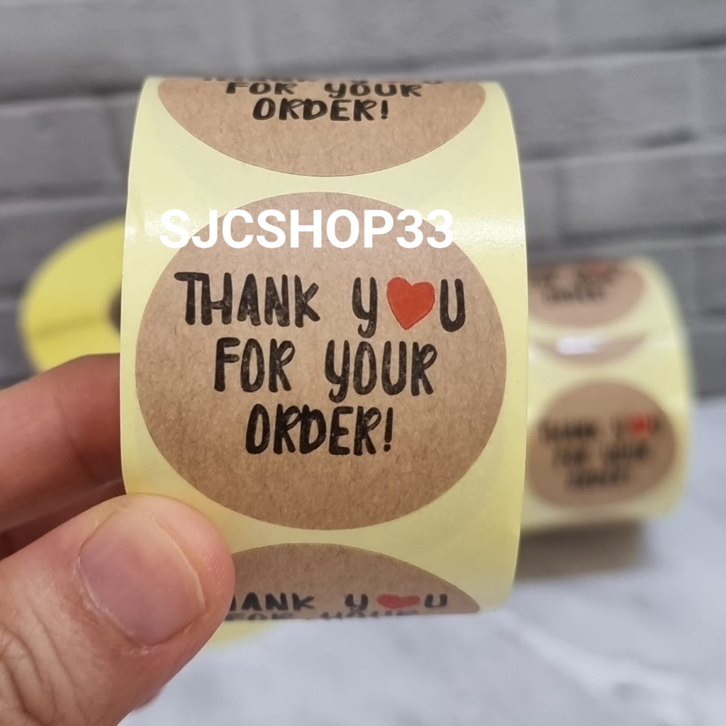 

1 roll isi 350 pcs label thank you kraft 3,8 cm / thank you for order