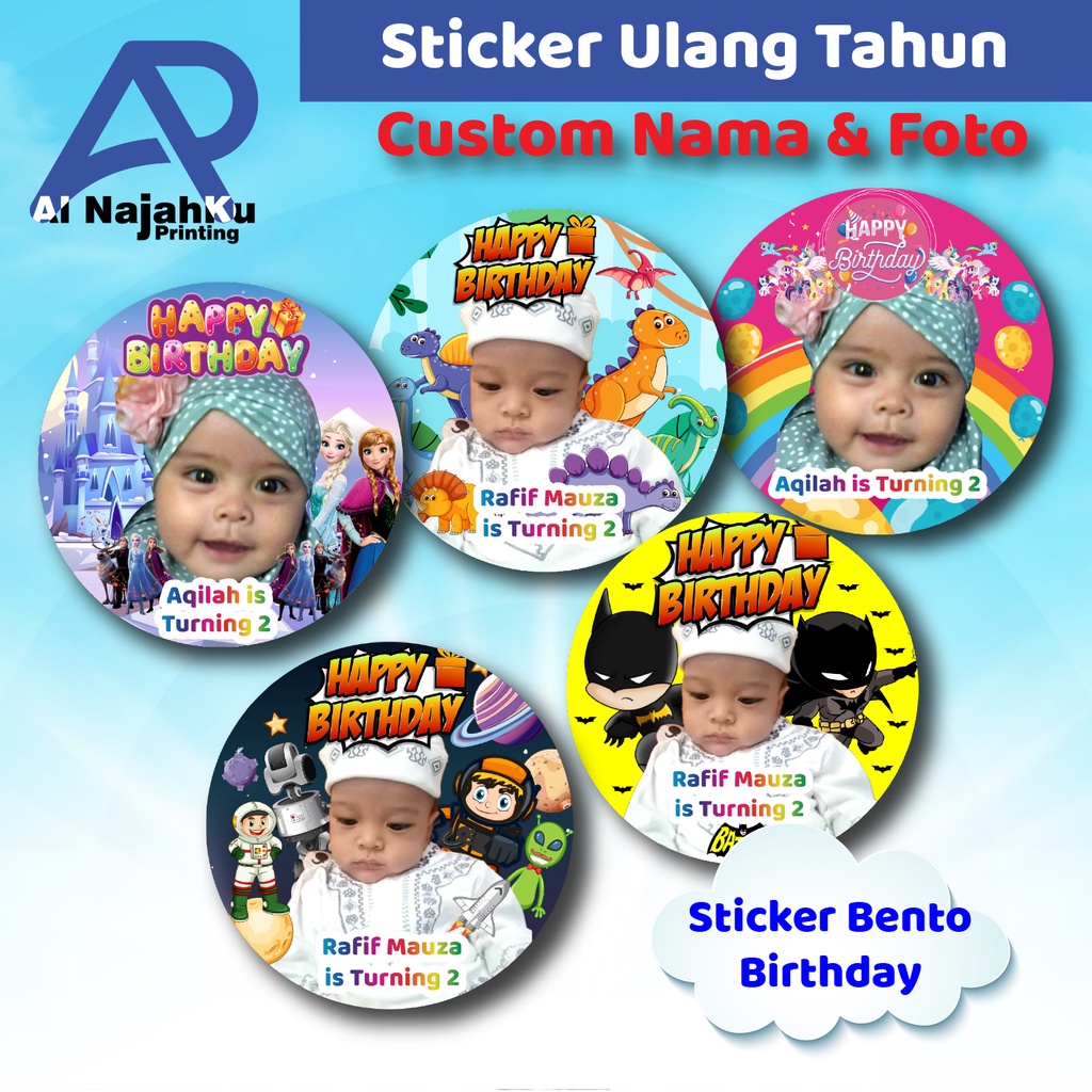 

Stiker ULANG TAHUN ANAK custom PHOTO + Nama