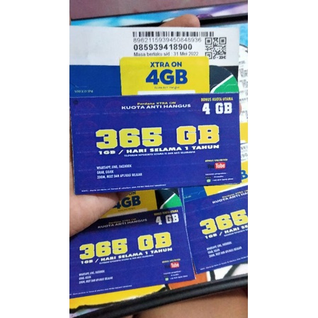 kartu xl 365gb setahun + 4gb kuota xtra on + unlimited youtobe . Nasional . langsung pakai
