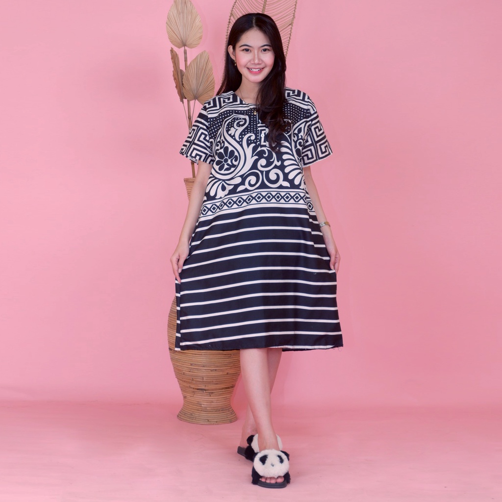 Daster JUMBO XXL Batik, Motif Acak / Campur, Leher Kancing Bumil Busui , Batik Warna-DJ Labirin Bunga